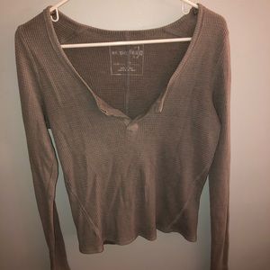 Gray Free People Long Sleeve Waffle Shirt